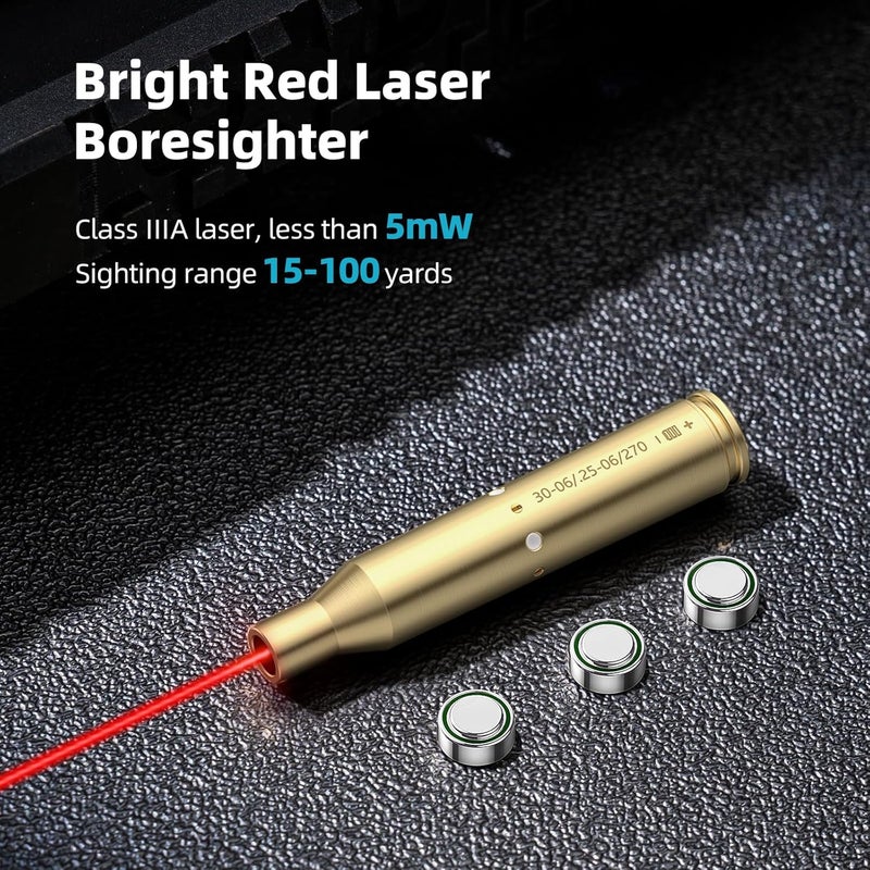 EZshoot Bore Sight Laser 9mm/ 223 5.56mm/ 30-06/25-06/270 /300BLK 7.62x35mm/ 6.5CM/ 12 Gauge Cal Red Laser Boresighter with Extra Batteries - Image 5